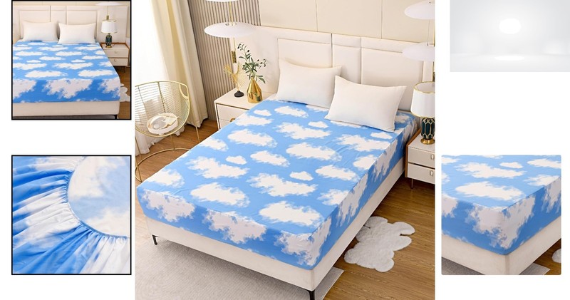 Sky Cloud Print Fitted Sheet Twin Size Deep Pocket Soft Polyester Bedding Cover gallery