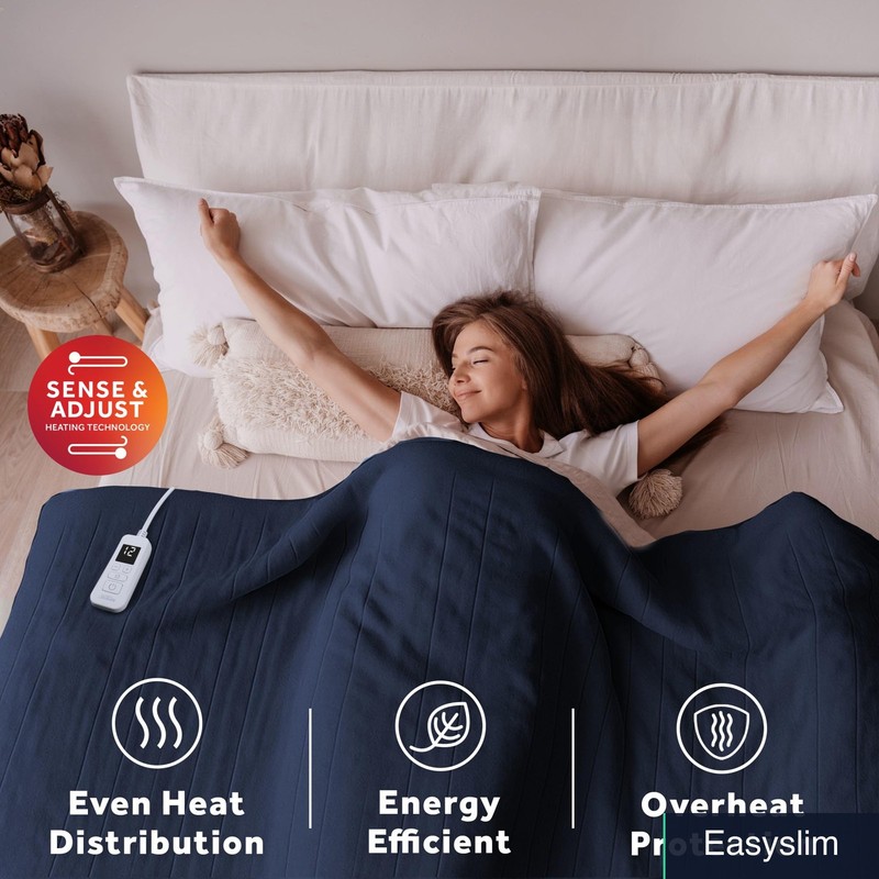 Heated Electric Blanket Full Size Polyester Fleece 12-Heat, Indigo gallery