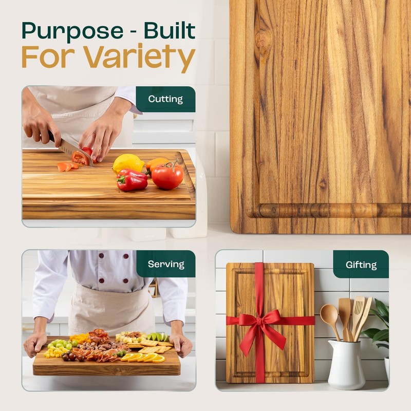Yes4All Durable Teak Cutting Boards For Kitchen16.5L X 13W X 1.5Thick Medium gallery