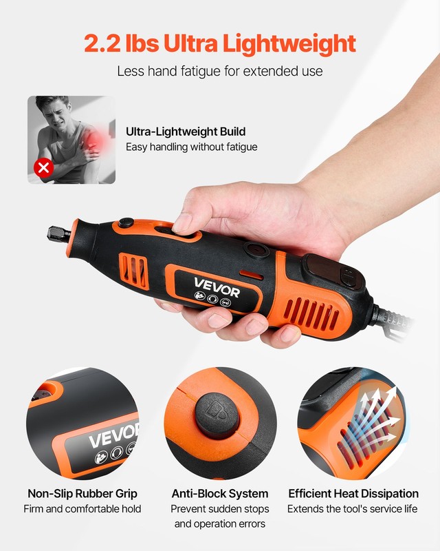 VEVOR 51-Piece Rotary Tool Kit 200W Mini Power Rotary Tool Corded 8000-40000RPM gallery