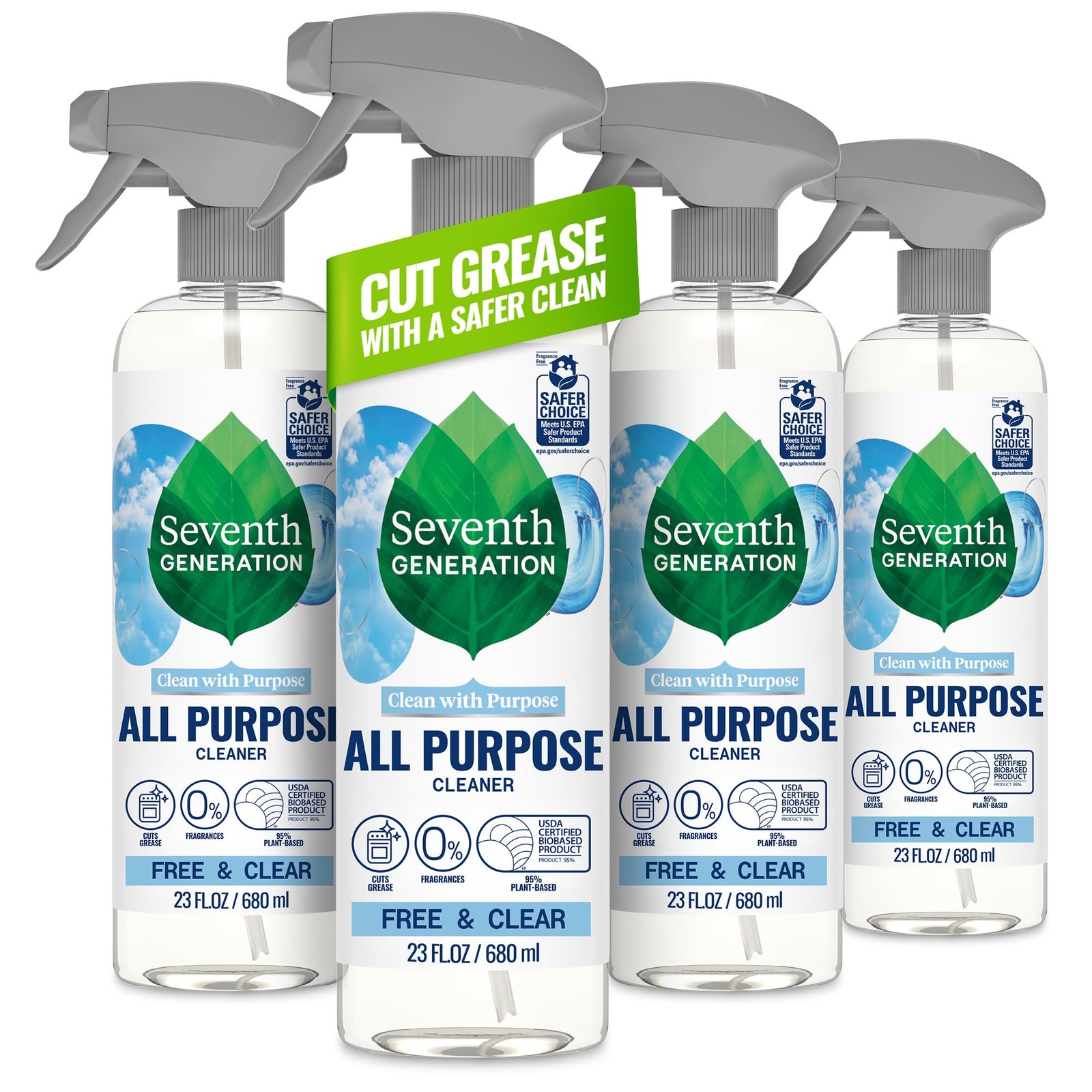 Seventh Generation All Purpose Cleaner, Free & 23 Fl Oz (Pack of 4), White gallery