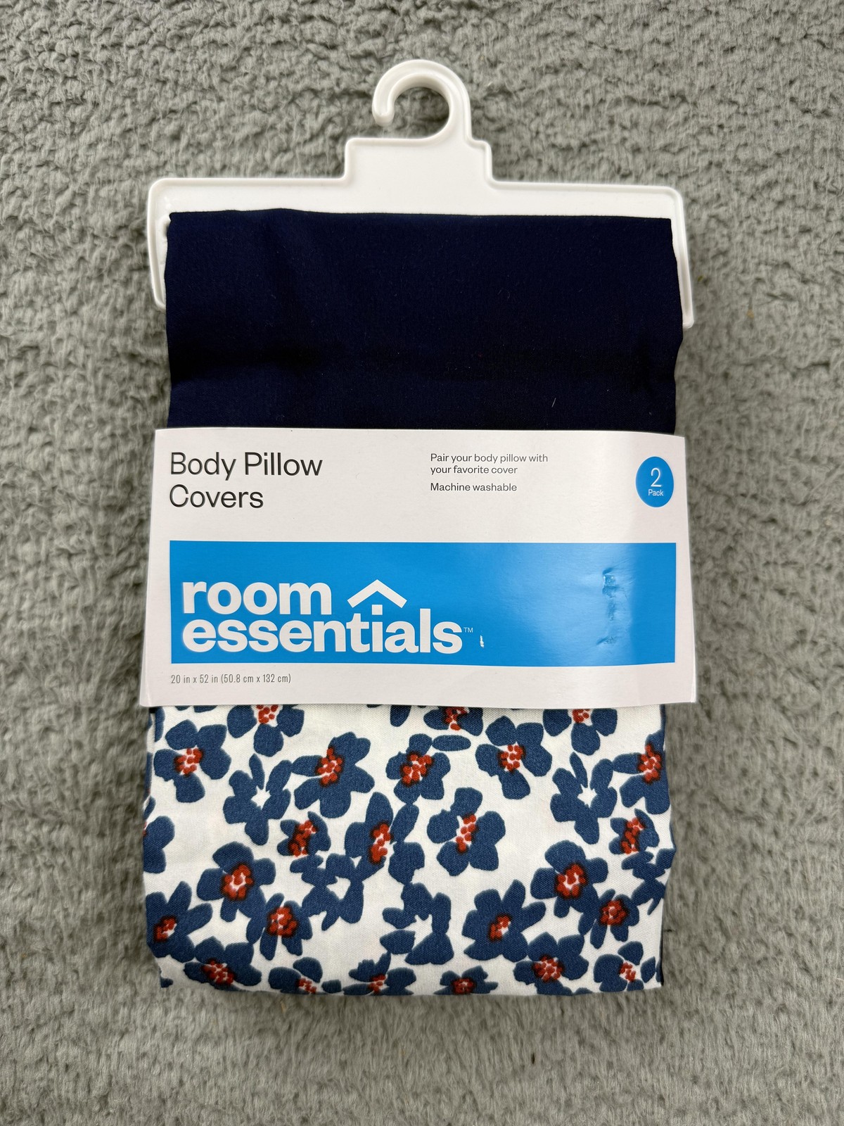 Room Essentials Body Pillow Covers 2 Pack 20x52 Navy Floral Machine Washable gallery