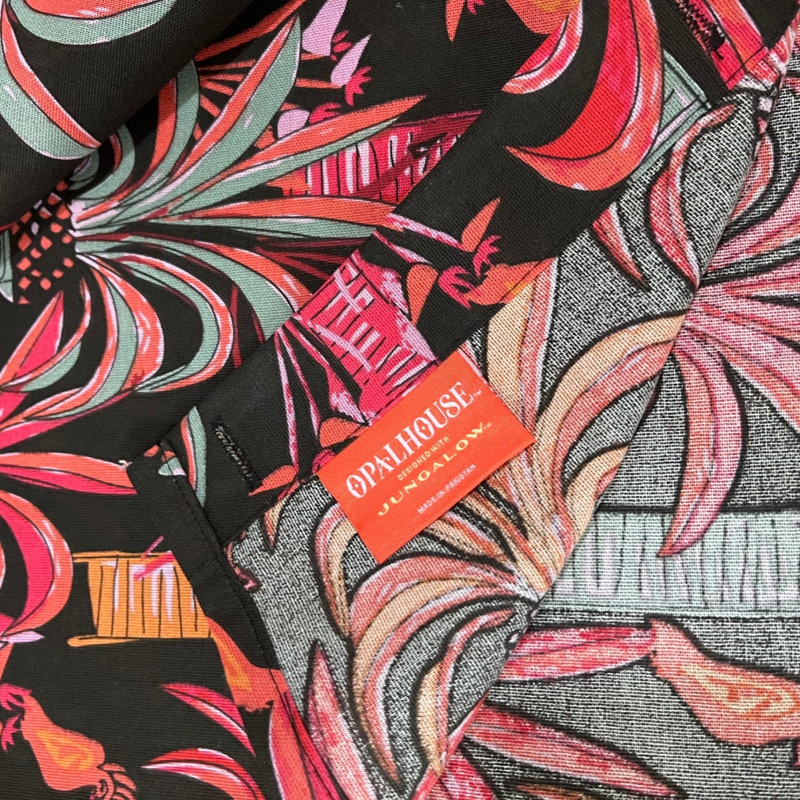 Opalhouse Jungalow Tropical Palm Tree Bird Fringe Throw Blanket Black Pink Boho gallery