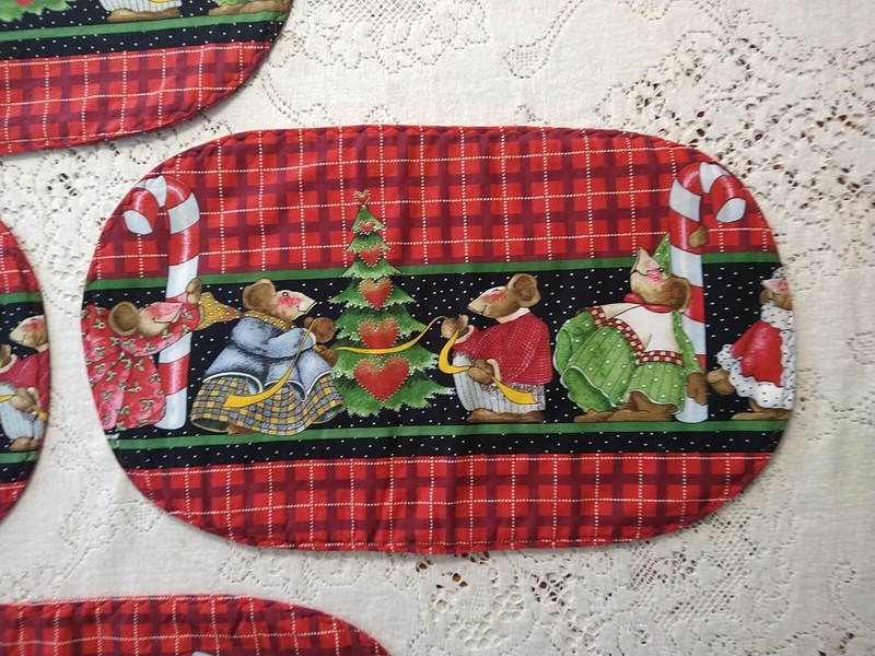 4 Handmade Reversible Quilted Placemats Daisy Kingdom "Celebrate Your Socks Off" gallery