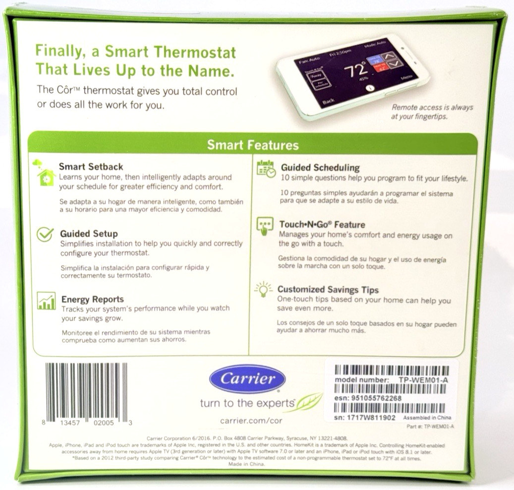 [CARRIER] Smart Cor7 Wi-Fi *SMART THERMOSTAT* Brand New for Apple Homekit gallery