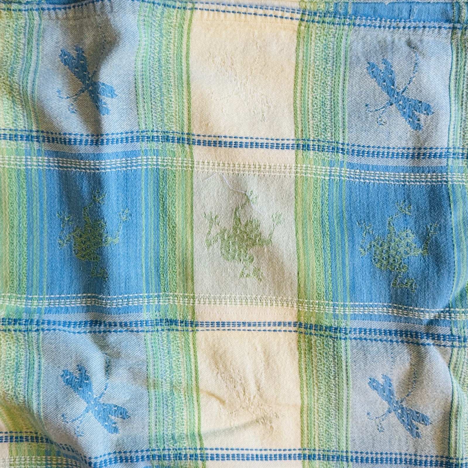 Spring Tablecloth Dragon Fly Frog Green Yellow Blue 56” X 90” Cotton Blend gallery