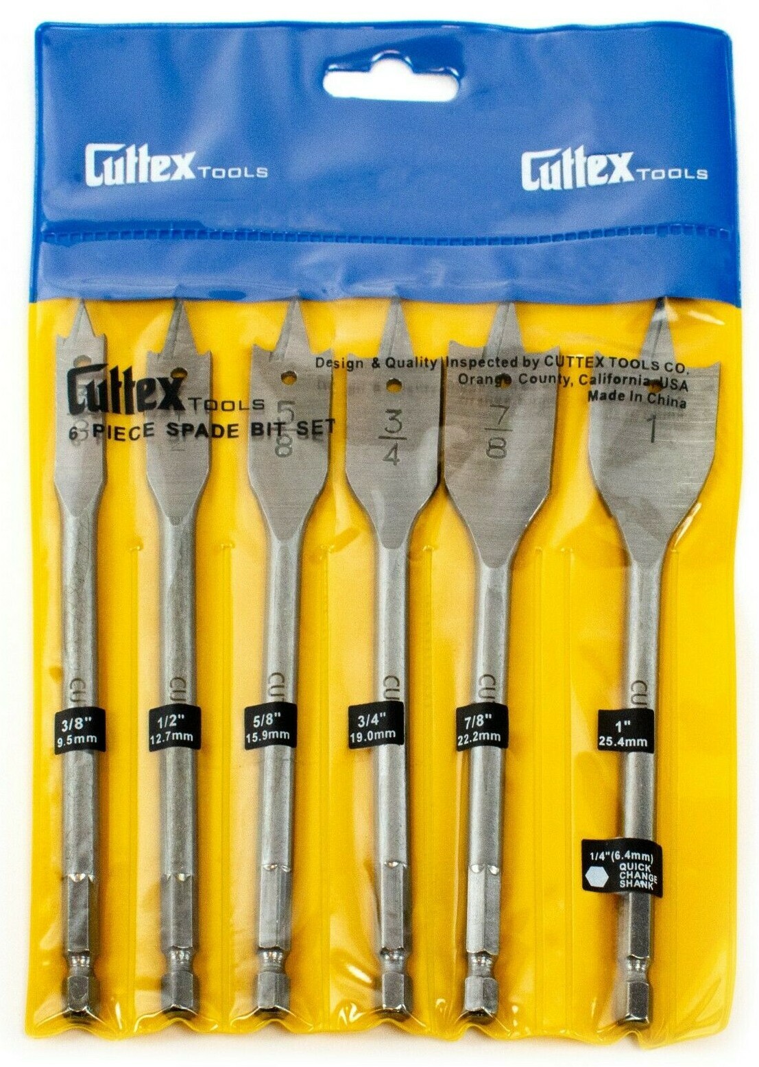 3/8" to 1" Spade Drill Bit Set, Cuttex Tools 6 PCS Full Set, Paddle Flat Bits gallery