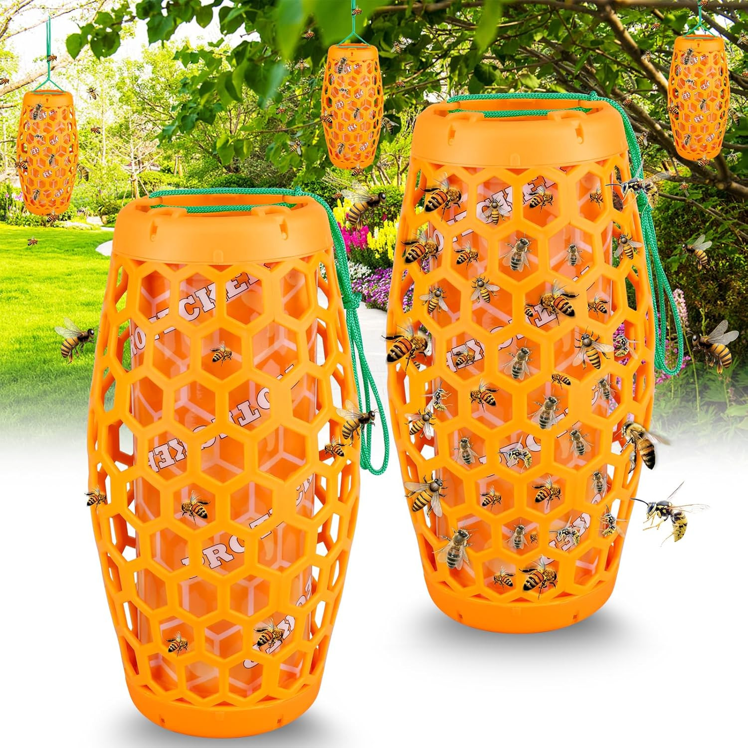 Wasp Trap Bee Catcher - Outdoor Hanging Carpenter Bee Traps with 4 Sticky Boards gallery