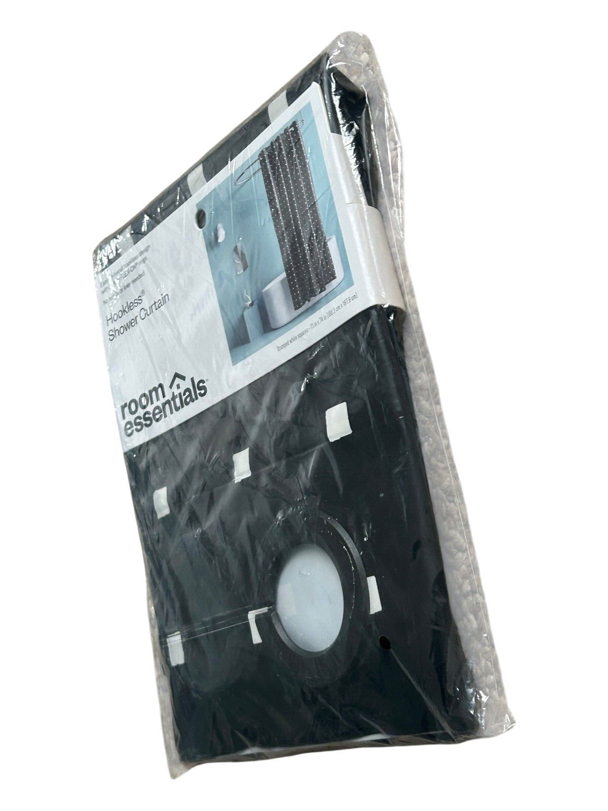 Shower Curtain Hookless - Uses No Hooks or Liner - White Squares on Black 71x74" gallery
