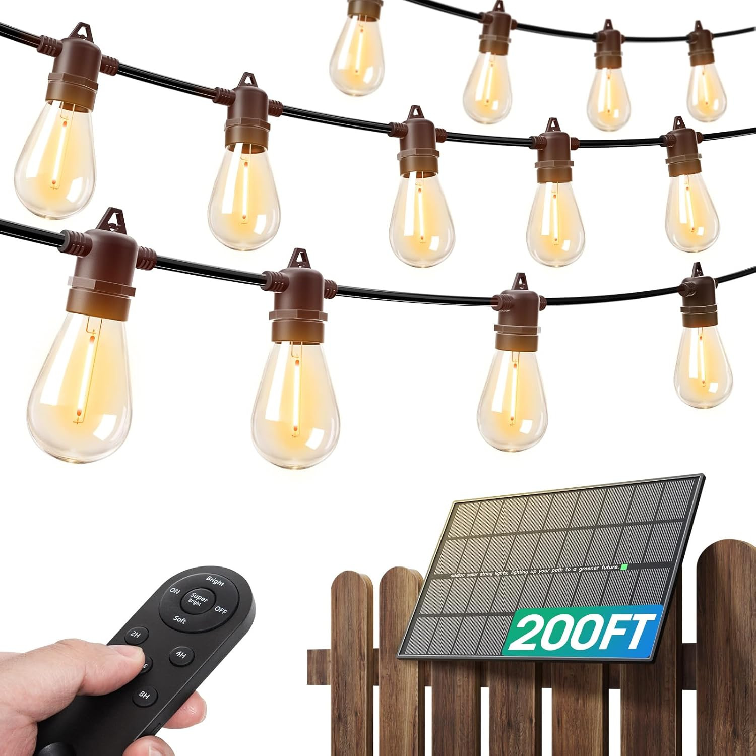 addlon 200FT(192+8) Solar String Lights Outdoor Waterproof with 6W Panel USB & R gallery