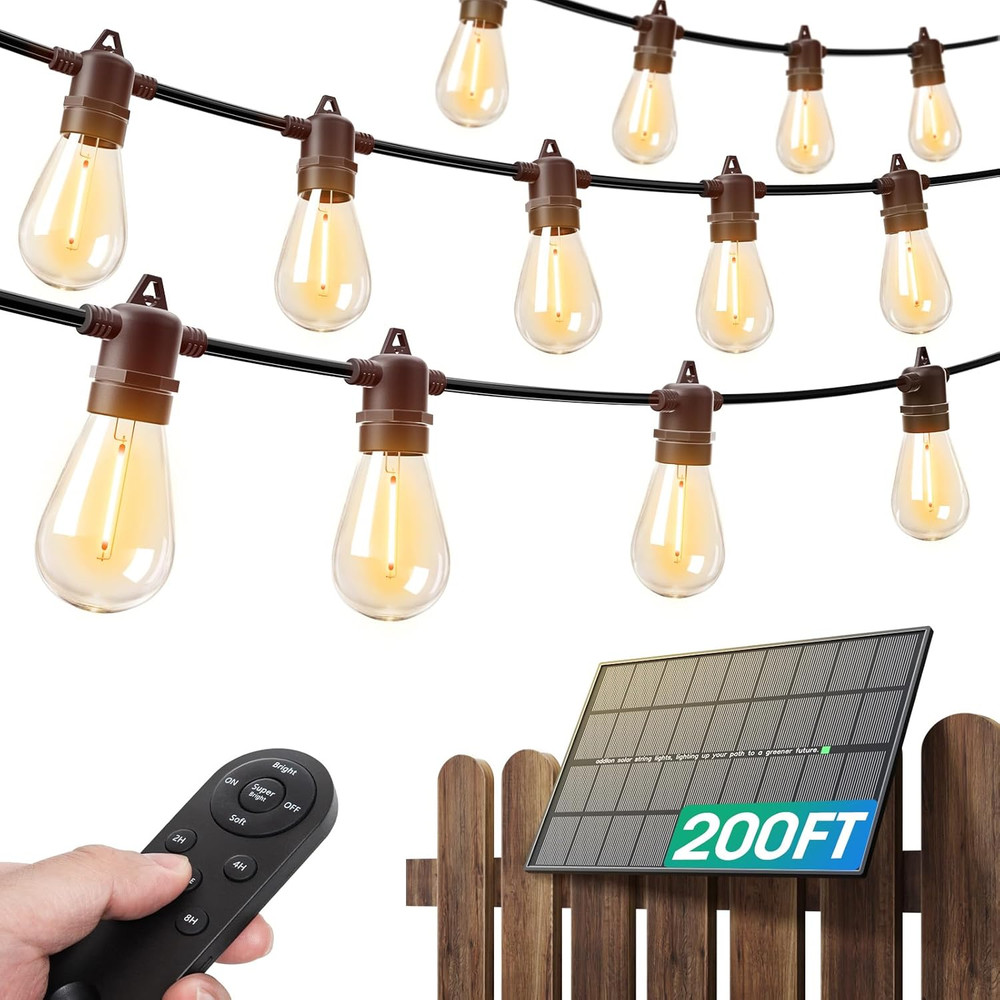 addlon 200FT(192+8) Solar String Lights Outdoor Waterproof with 6W Panel USB & R