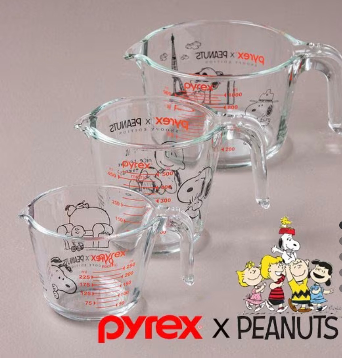 Pyrex x Snoopy Measuring Cup Tempered Glass Heat Resistant 3 Size set gallery