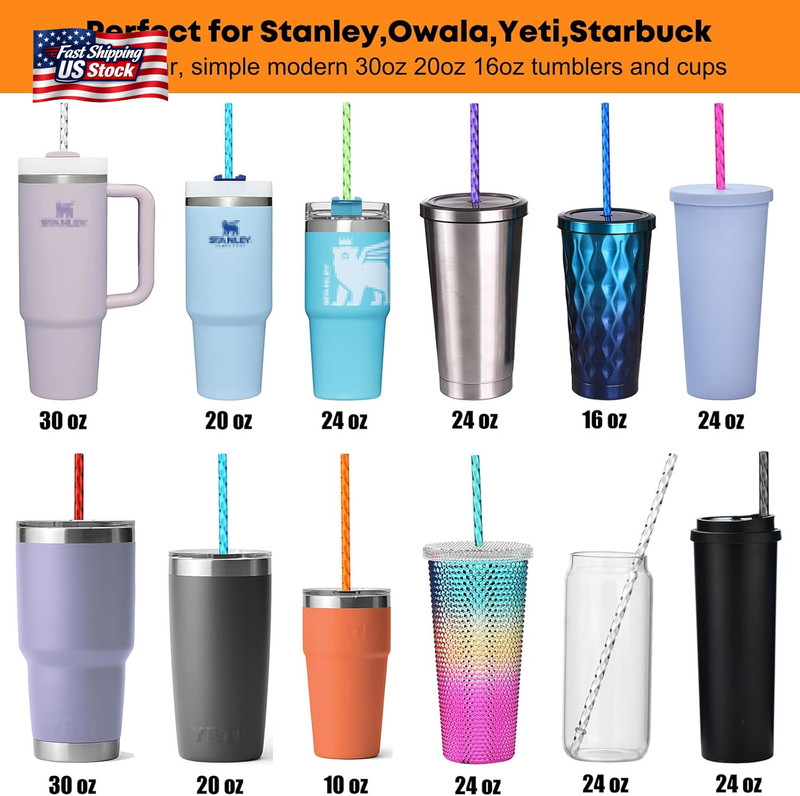 ALINK 12-Pack Reusable Plastic Coloful Swirl Straws, 11 Inch Long PETG Clear Har gallery