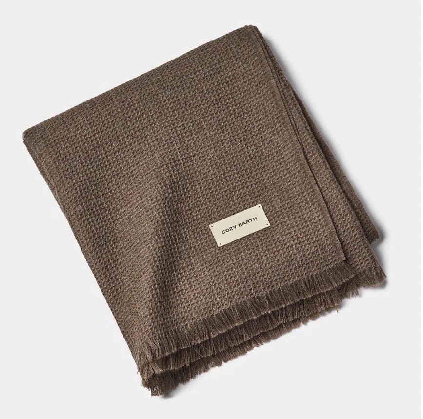 Cozy Earth Alpaca Waffle Oversized Throw Blanket in Ebony Retail $288 gallery