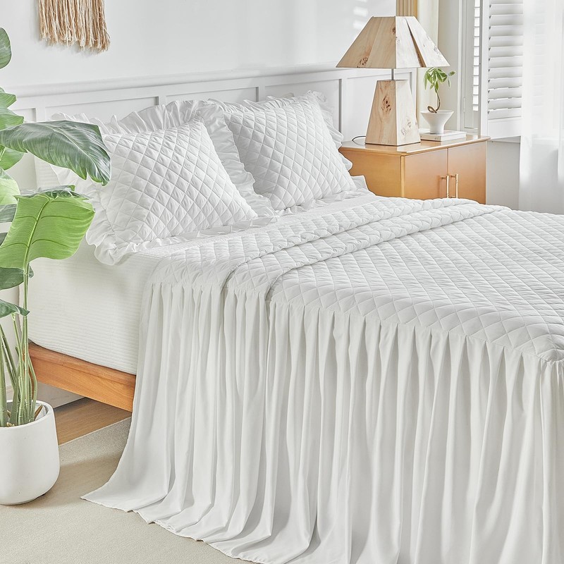 Ruffle Skirt Bedspread Set - 30" Long Drop - Vintage Chic Ruffled Summer Cove... gallery