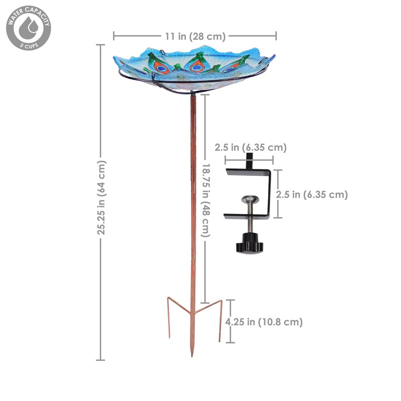Exquisite Feathers Deck-Mounted/Staked Glass Bird Bath by Sunnydaze gallery