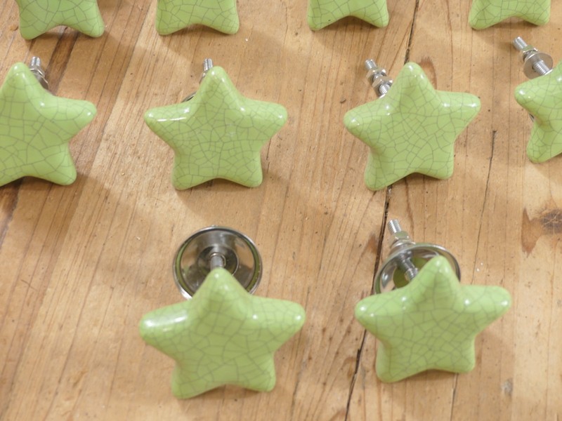 10 Lime Green Ceramic Knobs Closet Door Kitchen Cabinet Pulls Dresser Stars gallery