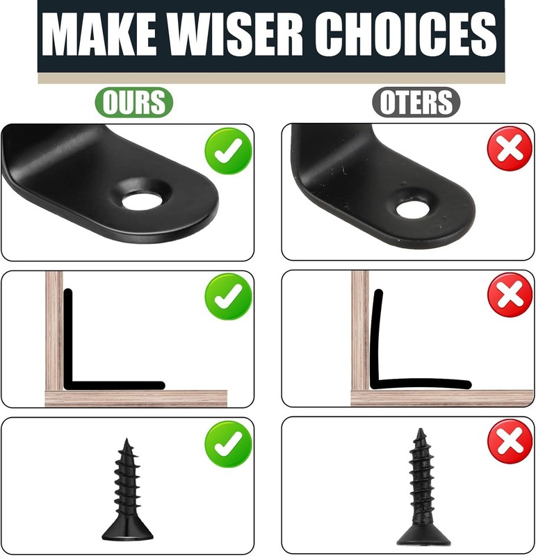 10-100 x L Bracket Corner Brace Sets Black Stainless Steel 90 Degree Right Angle gallery