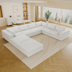 157” U Shape 8 Seater Cloud Modular Sectional Sofas Corduroy Couch with Ottoman