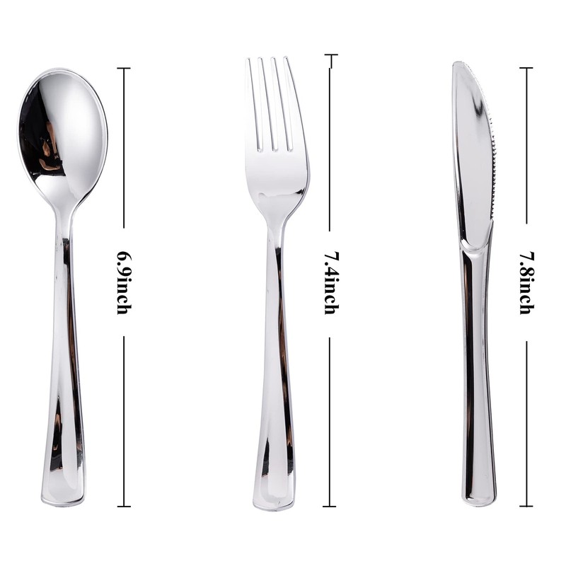 N9R 300PCS Silver Plastic Silverware Set, 100 Forks, Silver-300pcs, gallery