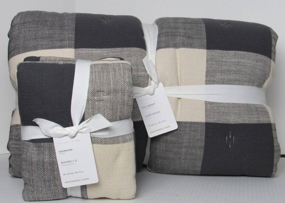 Pottery Barn Bryce Comforter Full Queen & S/2 Standard Shams Charcoal NWT gallery