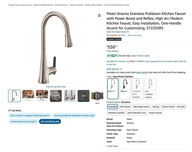 Moen Sinema S7235SRS Stainless Pulldown Kitchen Faucet with Power Boost, Reflex gallery