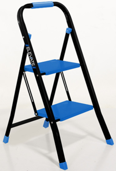 NEW Elevate by Kent Folding 2-Step Step Stool Black Blue Steel Frame 30002 gallery