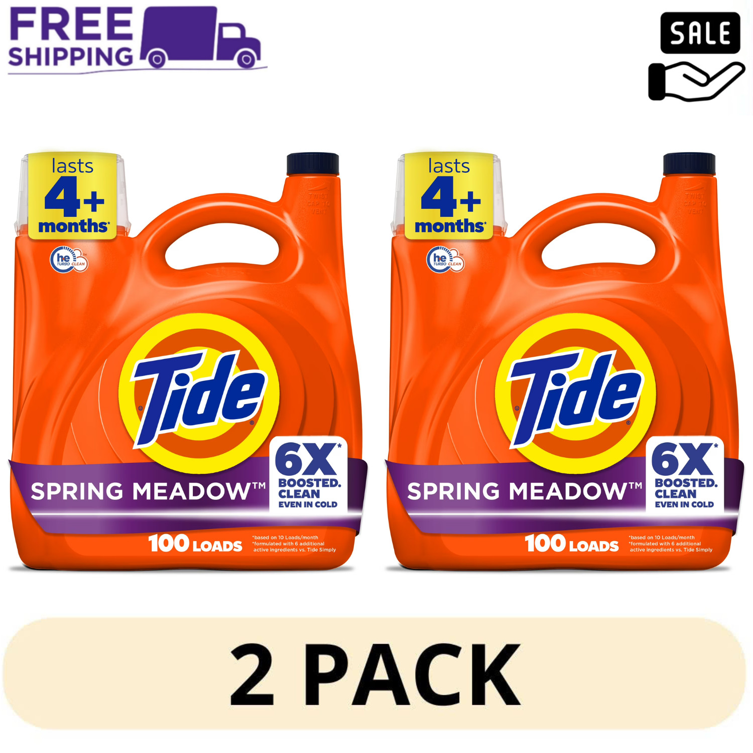 2 Pack Tide Liquid Detergent 125oz Spring Meadow 6X Cleaning Power 100 Loads gallery