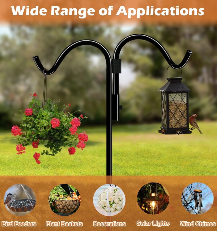 92 Inch Double Shepherds Hook for Outdoor with 5 Prong Base, Adjustable Heavy... gallery