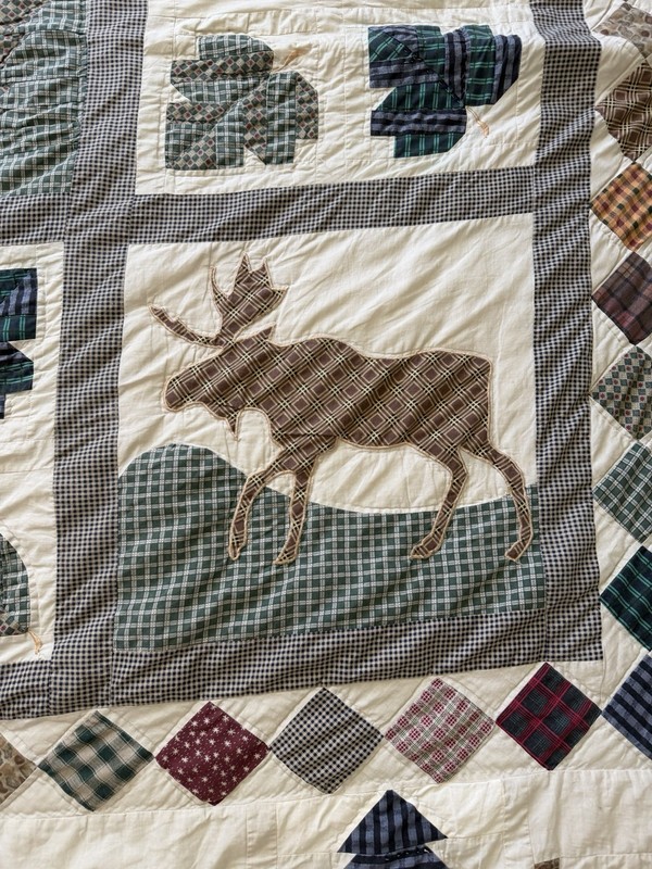 Vintage Patchwork Quilt 81x83” Cabin Deer Trees Plaid Rustic Lodge Bedding gallery