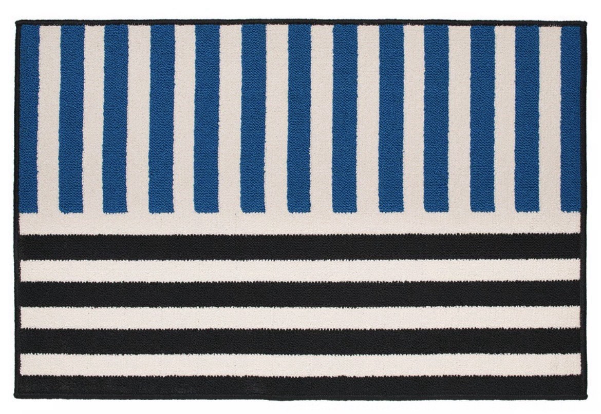 Jack White Inspired Rug Black Blue White Stripes 2x3 Third Man Records Decor NEW gallery