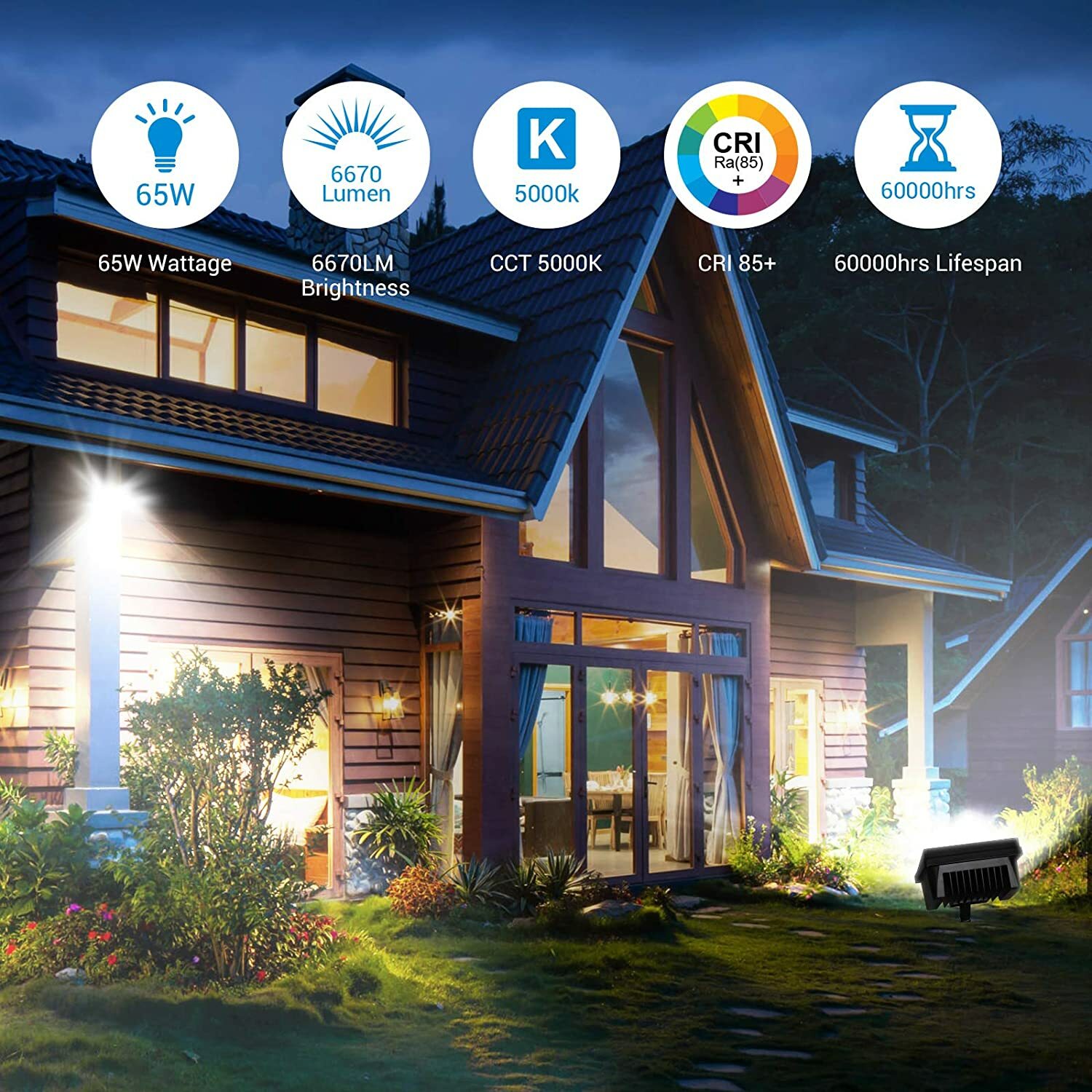 DEWENWILS 65W LED Security Light Outdoor 6670 Lumen Super Bright Flood Light gallery