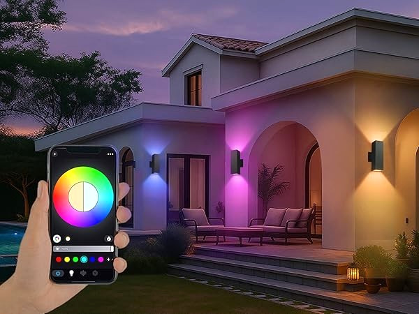 2 Pack Modern Outdoor Smart Wall Lights Dimmable, Exterior Lighting Fixtures gallery