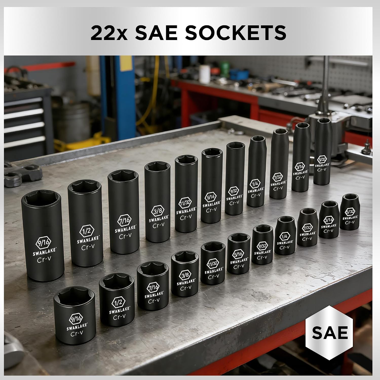 1/4" Drive Impact Socket Set 56 Piece SAE Standard 5/32 to 9/16 inch gallery
