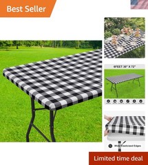Rectangle Picnic Table Cloth, Elastic Waterproof Fitted Vinyl Tablecloths, Fl…