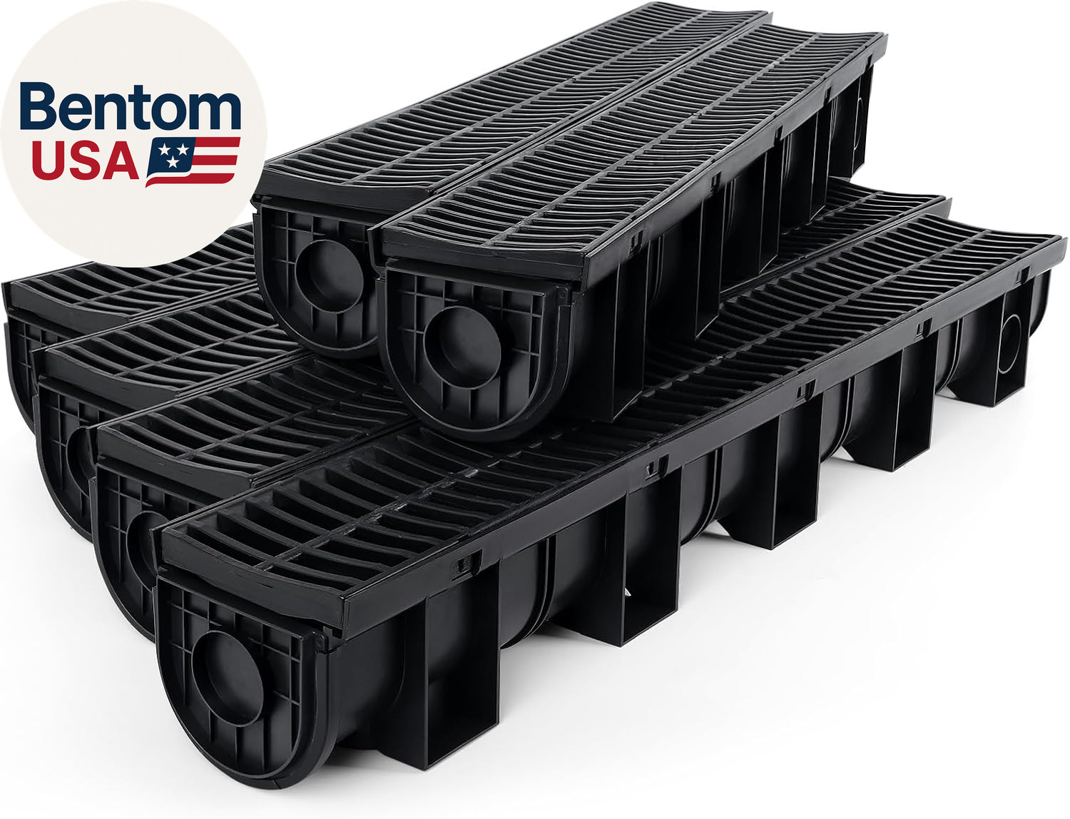 Trench Drain System, Channel Drain with Plastic Grate, 5.9X5.1-Inch HDPE Drainag gallery