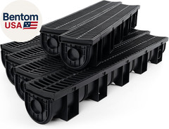 Trench Drain System, Channel Drain with Plastic Grate, 5.9X5.1-Inch HDPE Drainag