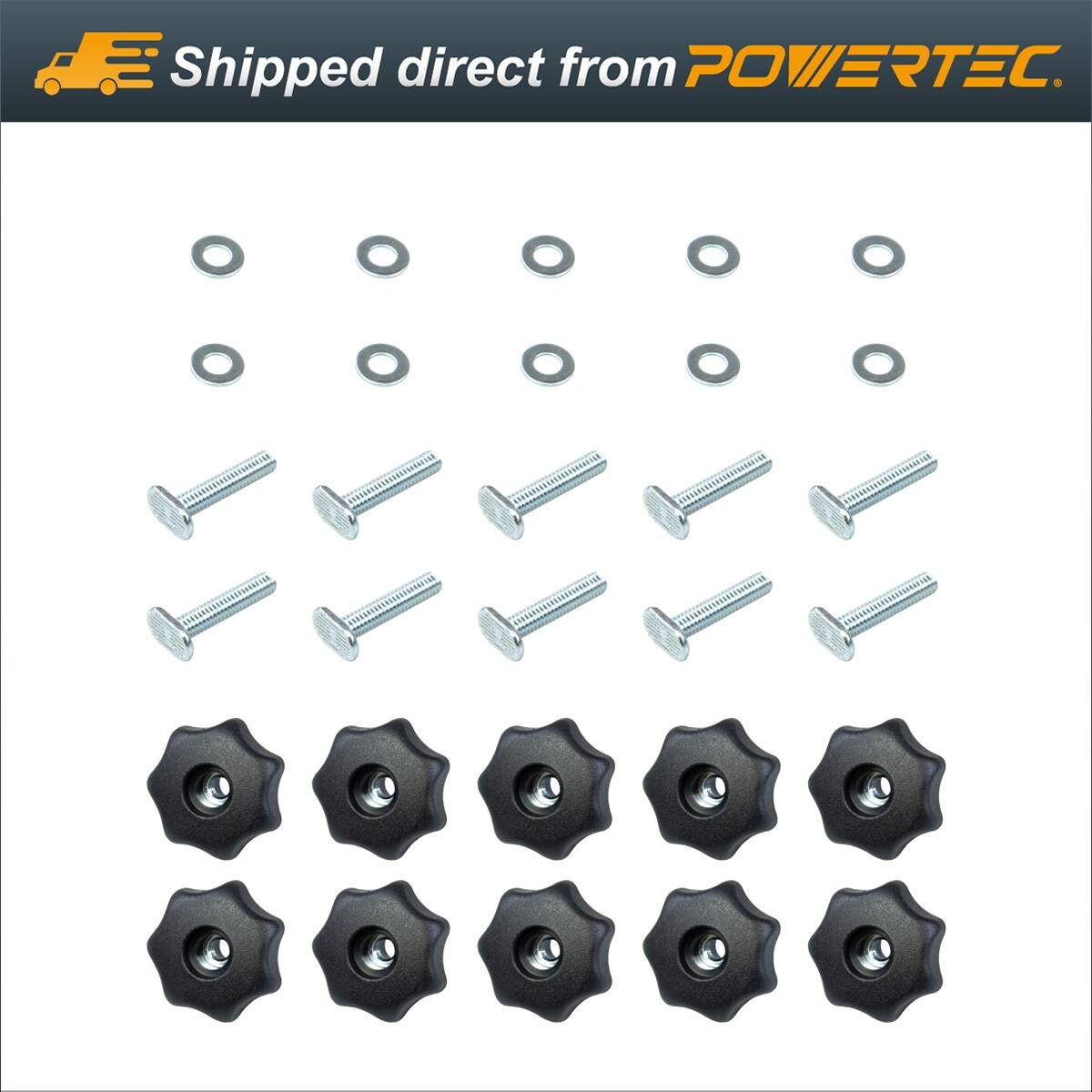 POWERTEC T-Track Knob Kit-7 Star Threaded 1/4-20 Knobs, T-Bolts (71481) gallery