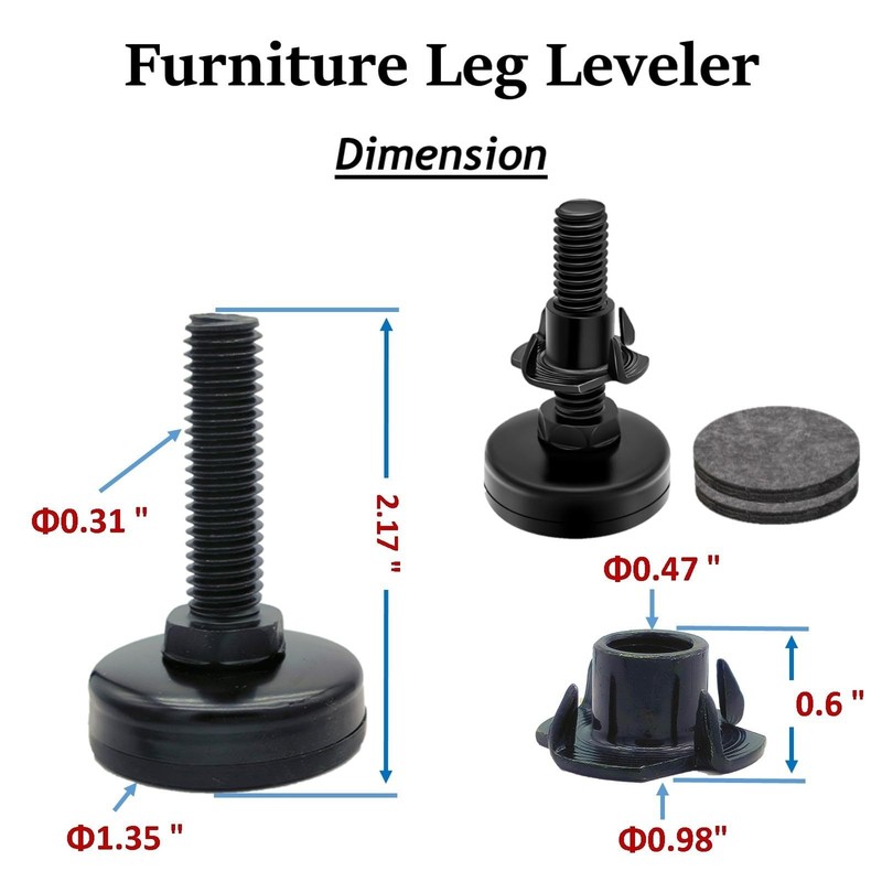 Adjustable Leveling Feet, 4 Pack, 3/8'-16 UNC 3/8”-16 * 4 Sets, Black gallery