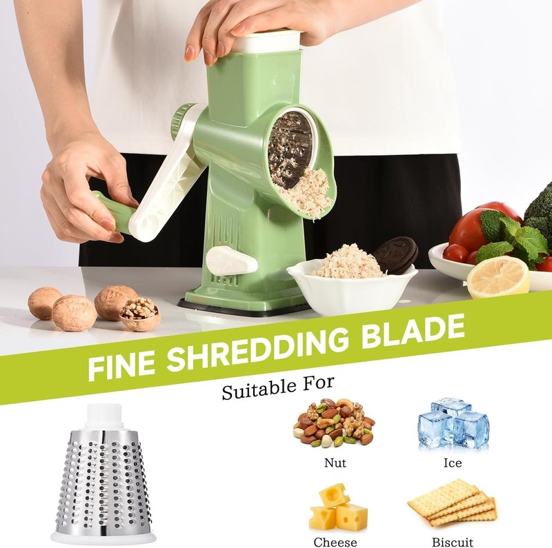 Kitchen Essential: Hand Crank Cheese Grater with 3 Blades & Easy Cleanup gallery
