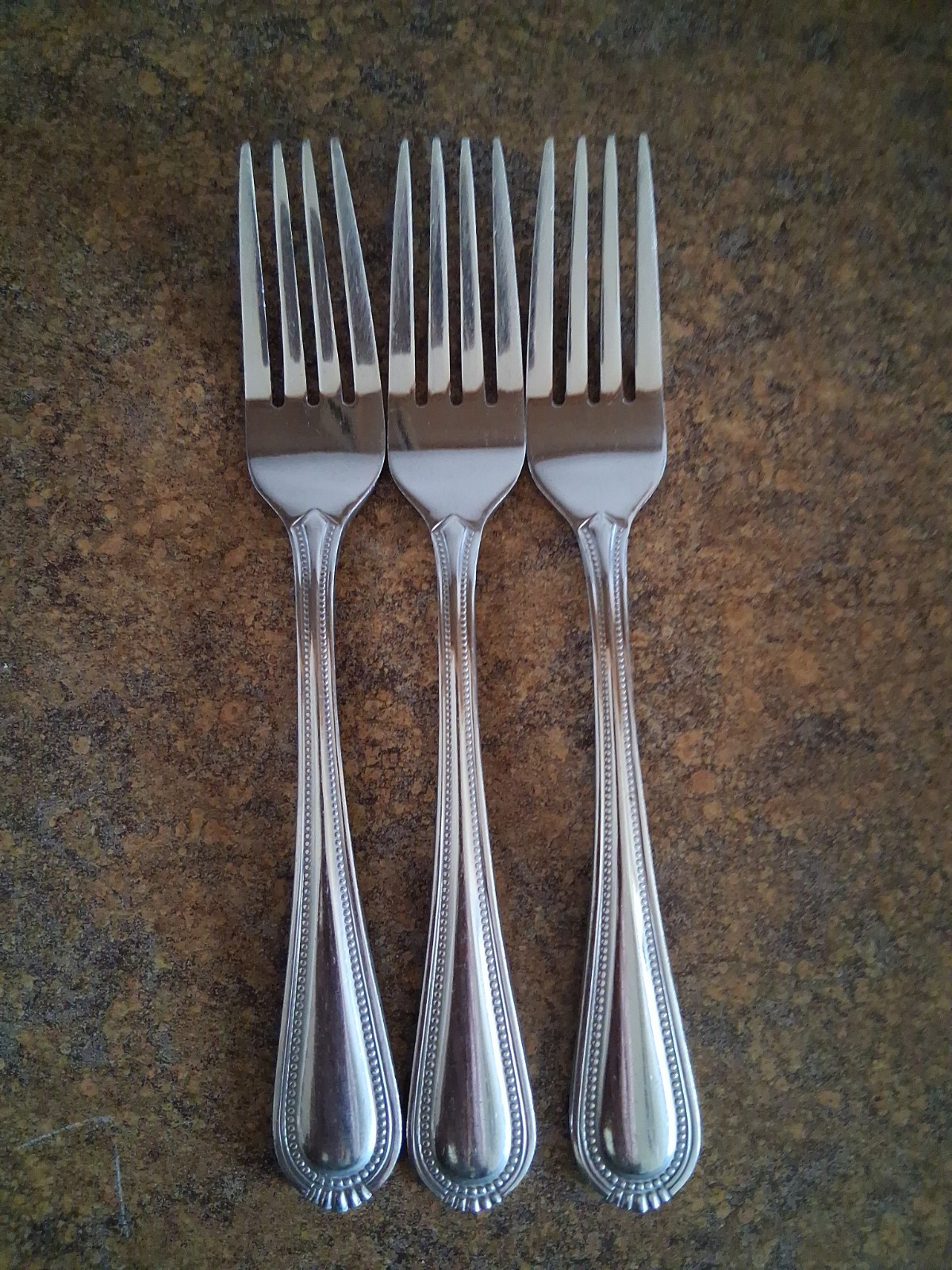 3 Dinner Forks COUNTESS Oneida Stainless Flatware Beaded gallery