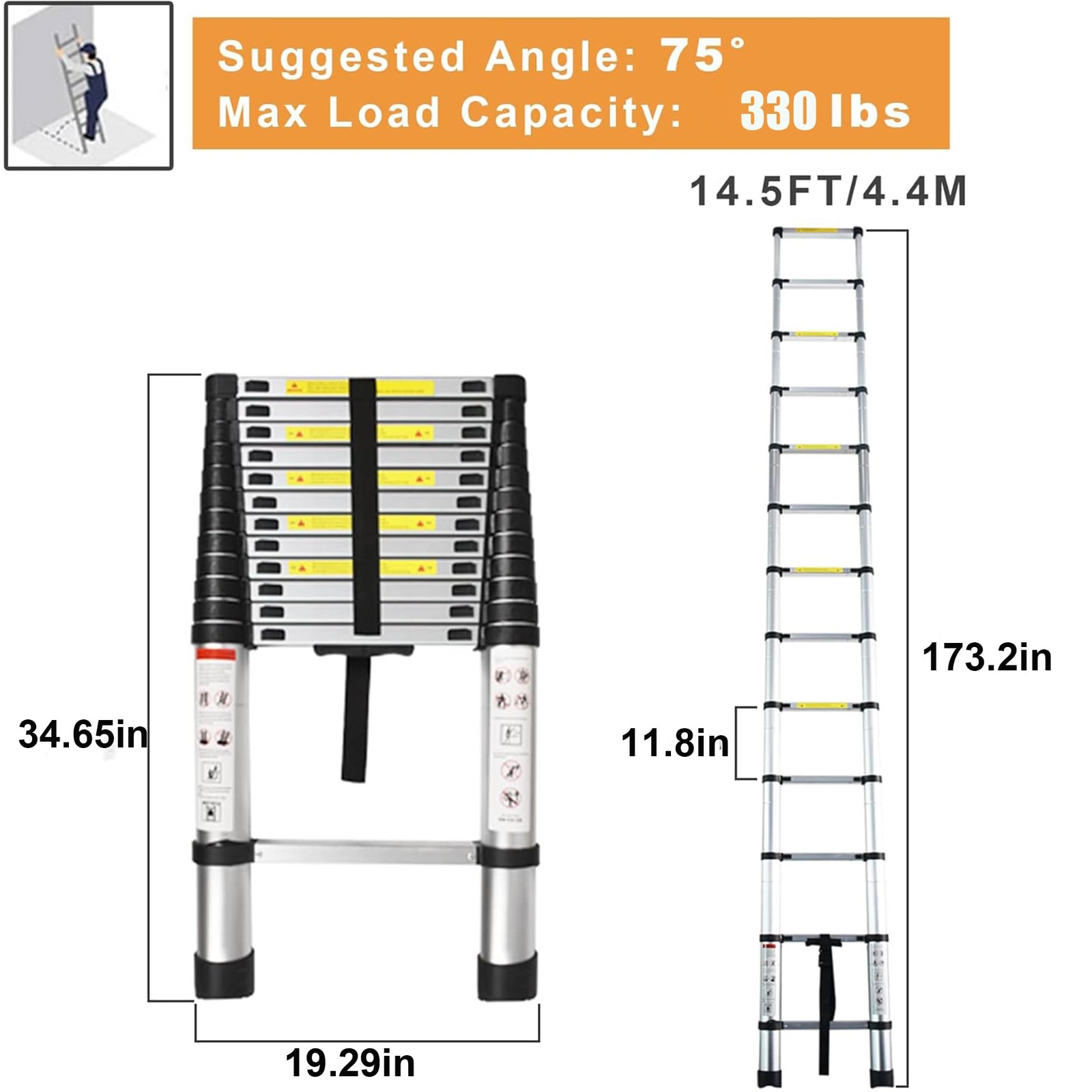 Telescoping Extension Ladder 14.5 FT, Folding Telescopic Aluminum Ladders, Li... gallery