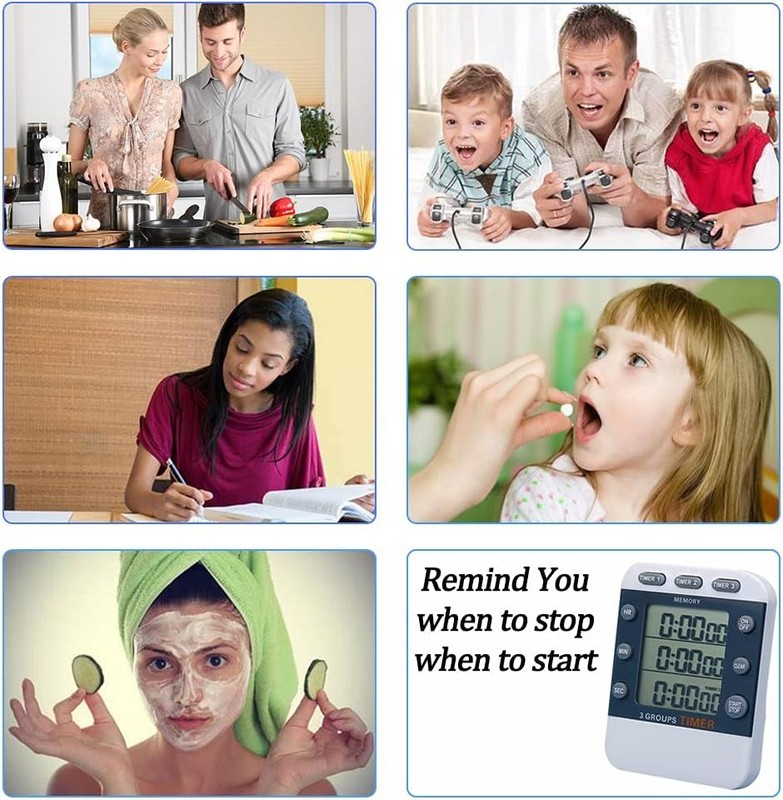 Digital Dual Kitchen Timer for Cooking, 3 Channels Count Down/up Triple Multi gallery