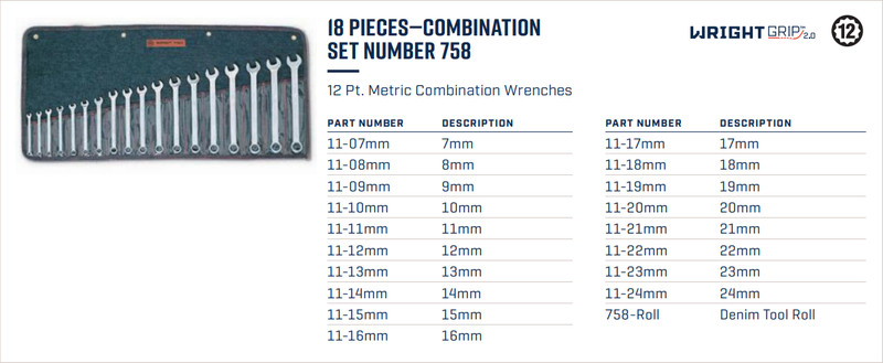 Wright Tool WRIGHTGRIP® 2.0 12 Point Combination Wrench Set 18 Pieces Metric 758 gallery