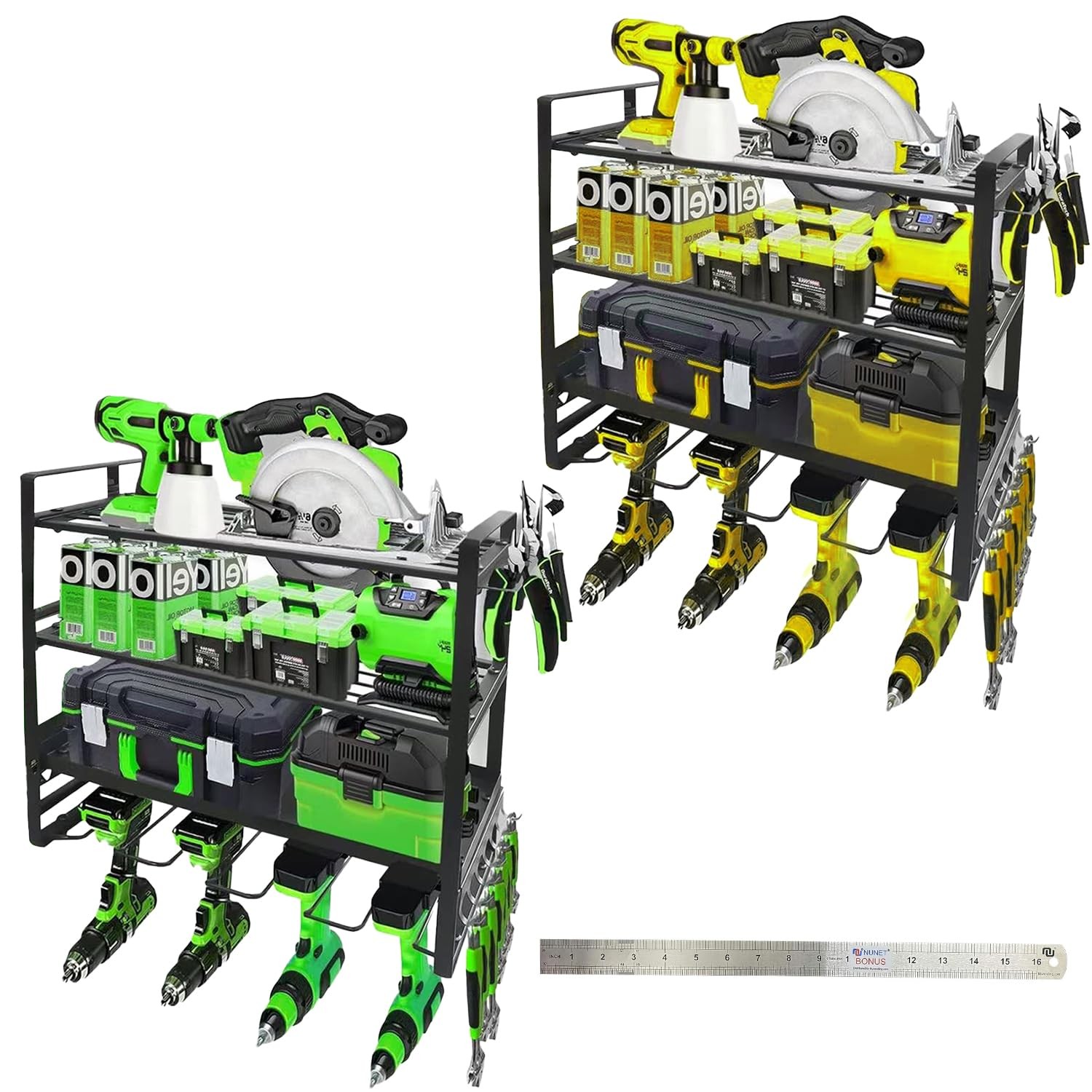 Heavy-Duty 4 Layers Storage Rack 4 Cordless Drill Holders (8 Total) Green gallery