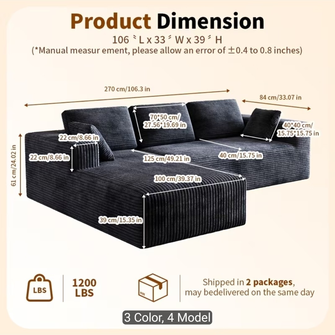 Extra Large L-Shaped Sectional Sofa with Right Chaise, Modular Plush Cloud... gallery