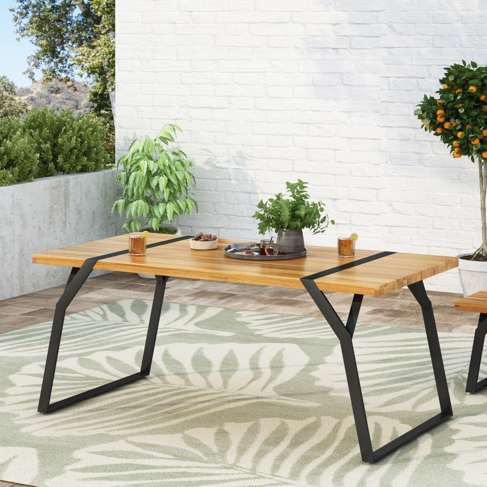 Modern Industrial Dining Table - Black Acacia Wood & Metal Frame, 70" L x 35" D gallery