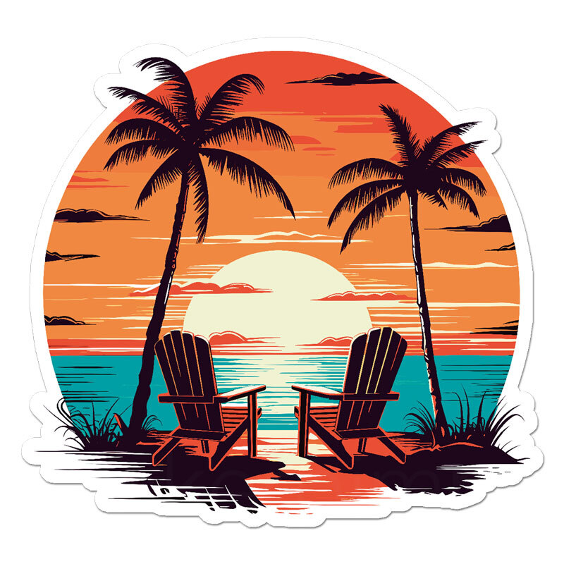 Beach Chairs Sunset, Vinyl Decal Sticker, Indoor Outdoor, 3 Sizes, #11918 gallery