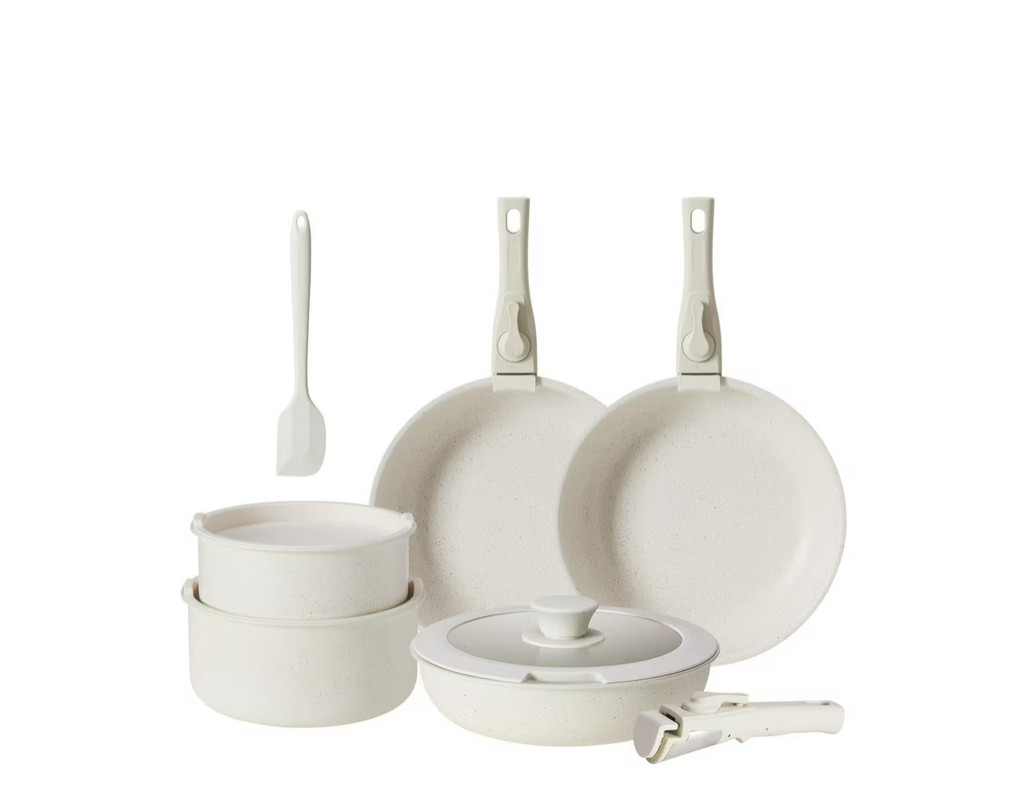 Gianna 12 Pc Nonstick Cookware Set Pots & Pans w/ Detachable Handle Beige gallery