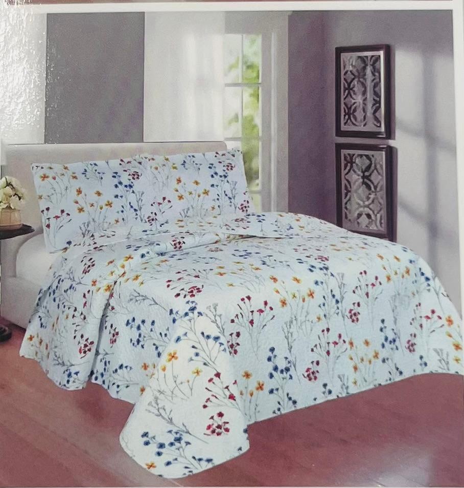3-Piece Queen Size Printed Multi Color Quilt Set Flower gallery